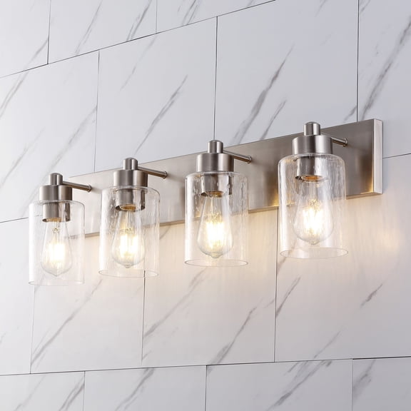 JONATHAN Y Irving 27.75" 4-Light Seeded Glass/Iron Modern Contemporary LED Vanity Light, Nickel