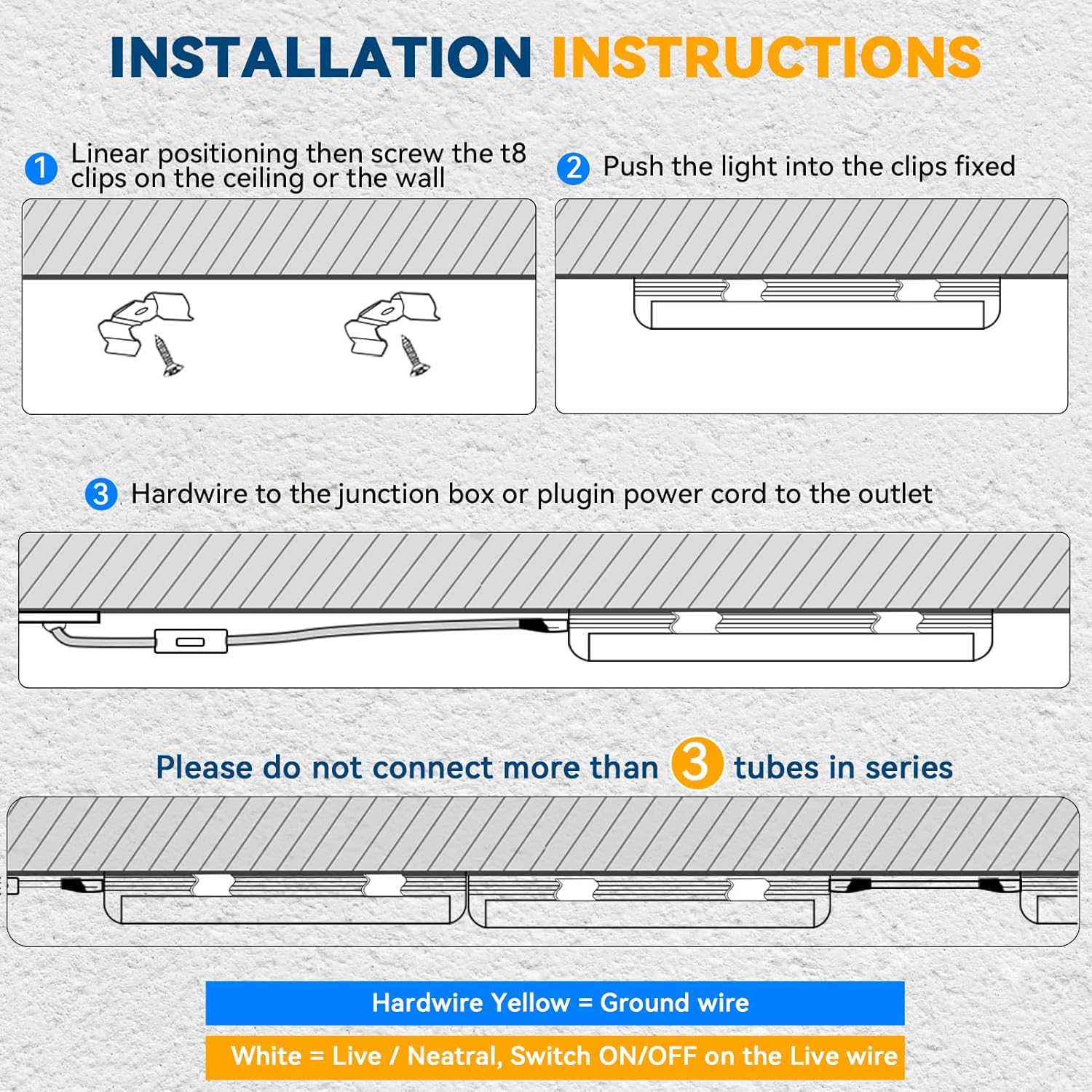 JESLED 8ft T8 LED Shop Light Fixture, V Shape 72W 6000K Cool, 4-Pack