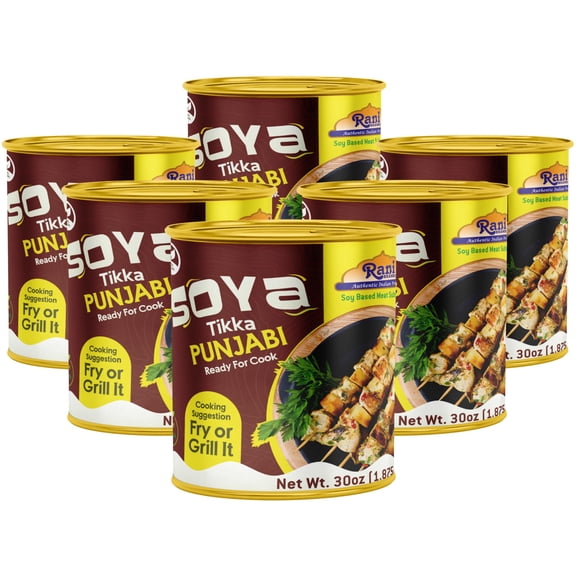 Rani Soya Tikka Punjabi 30oz (1.875lbs) 850g, Pack of 6, Ready for Cook ~ Easy Open Lid | All Natural | Vegan | No Colors | NON-GMO | Kosher | Indian Origin | Soy Based Meat Substitute