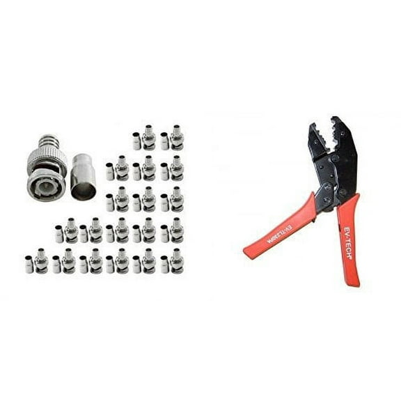 Evertech Professional Coaxial Crimping Tool   20 Pcs BNC Male Crimp On Connector for Siamese RG59