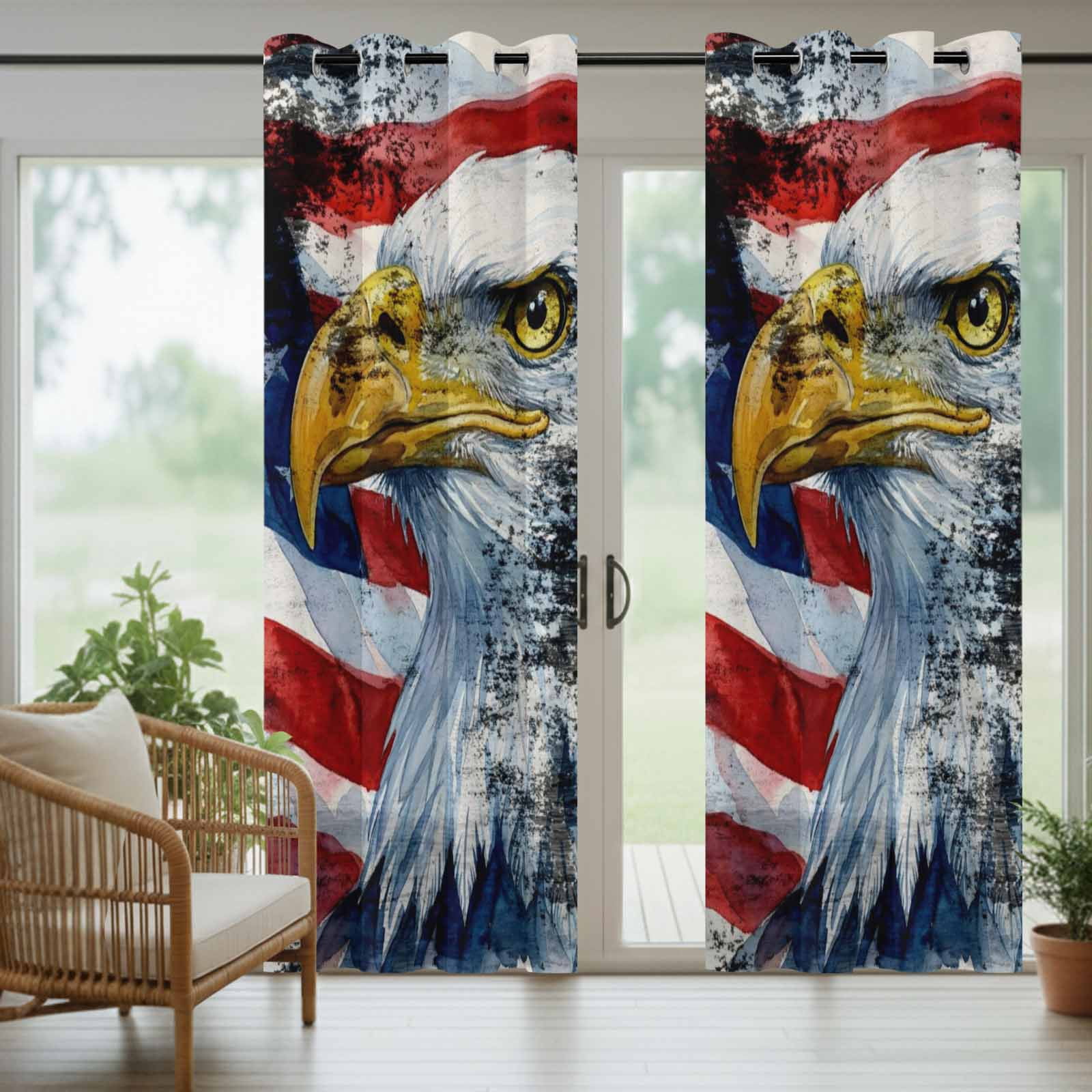 Independence Day Outdoor Curtains for Patio, Vintage American Flag Star Spangled Eagle Art Country Sunshade Privacy Drapes Grommet Waterproof Outside Curtains for Porch Balcony 54"x108", 1 Panel