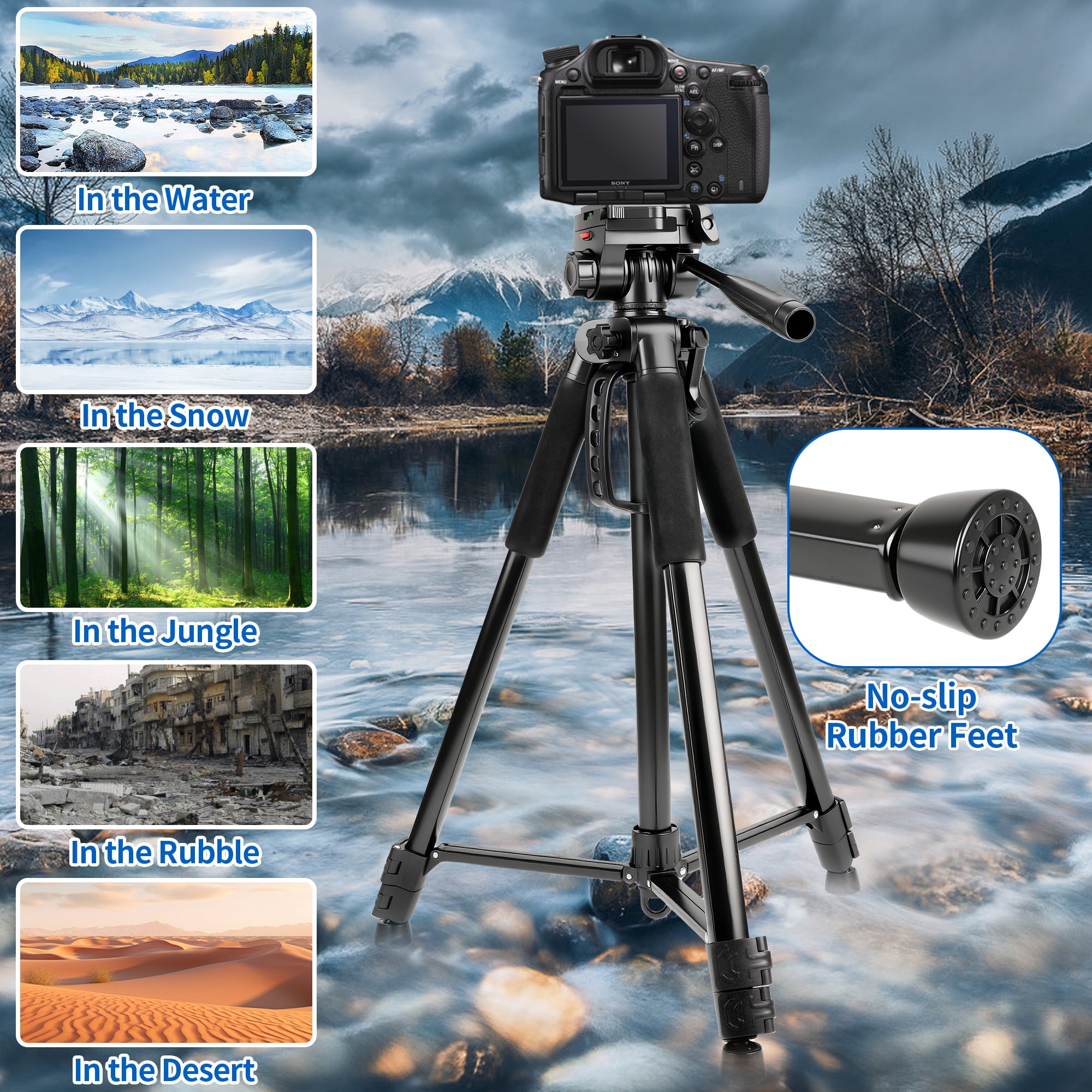 71" Camera Tripod, BUSATIA Tripod for Camera, Phone Video Recording, Heavy-Duty Camera Tripod Stand, 11lb Load Capacity, Adjustable Height from 24" to 71'', for Camera, Phone, Projector, Webcam