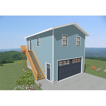 Garage Plans 20′ x 30′ Two Car Garage Blueprints with Exterior Staircase