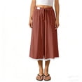 thumbnail image 5 of hoksml Women's Elastic Waist Cotton Culottes, Casual Wide Leg Capri Pants with Lace Trim, 5 of 8