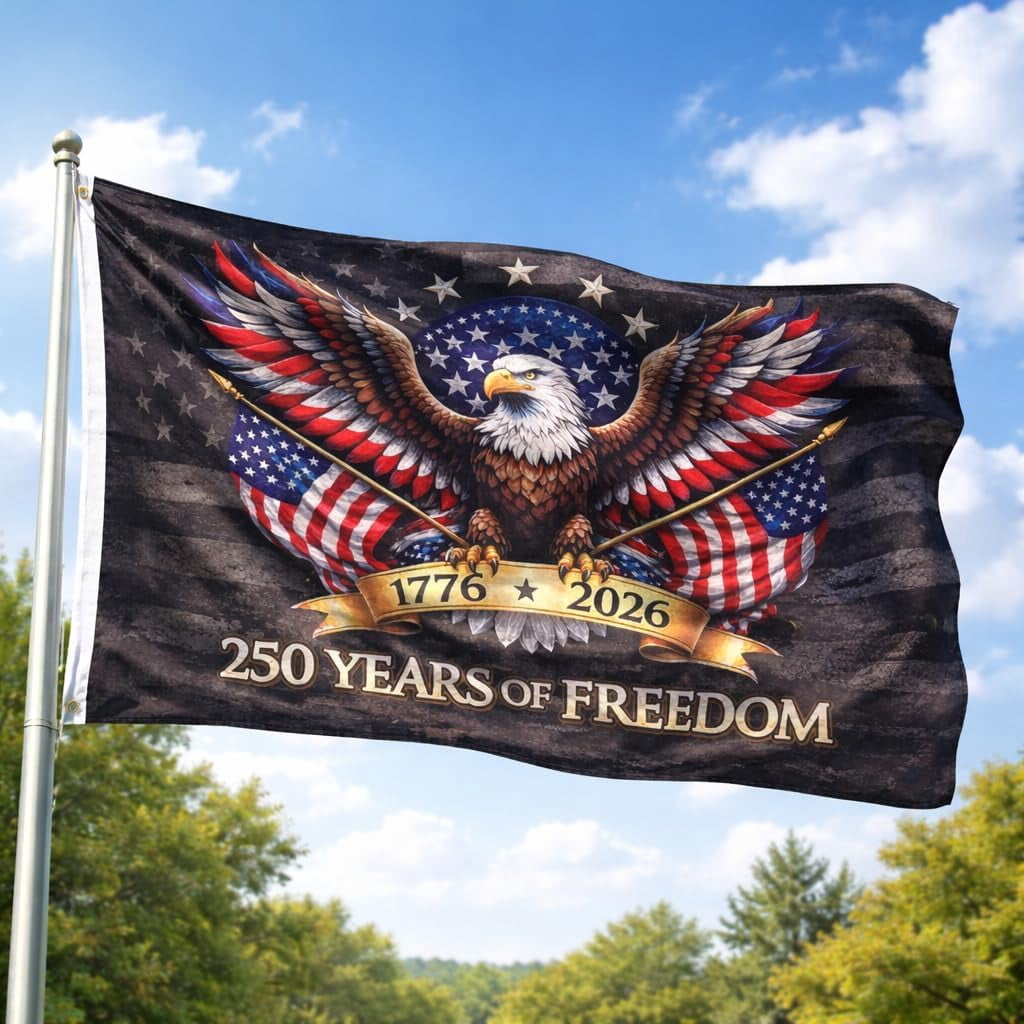 USA 250th Anniversary Flag 3x5 FT, Single Layer Lightweight Outdoor Patriotic Flag, Fade Resistant American Independence Day 1776–2026 Flag