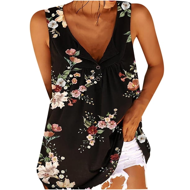 Blusas sueltas con cuello en V y botones estampados informales para mujer Pompotops lopia995656