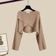 thumbnail image 4 of Conjunto de tres piezas de punto para mujer, abrigo largo, suéter de punto, pantalones de pierna ancha de cintura alta, informal, Invierno, 4 of 4