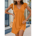 thumbnail image 3 of Vestido Tipo Chaleco Holgado con Escote en V Profundo, Plisado y Mangas de para Mujer, Color Naranja, Talla XXL, 3 of 6