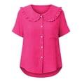 thumbnail image 3 of zbxnLI Women Casual Button down Blouses Tops Summer Short Sleeve Top Breathable Comfort Loose Ruffle Neck Outfits, 3 of 6
