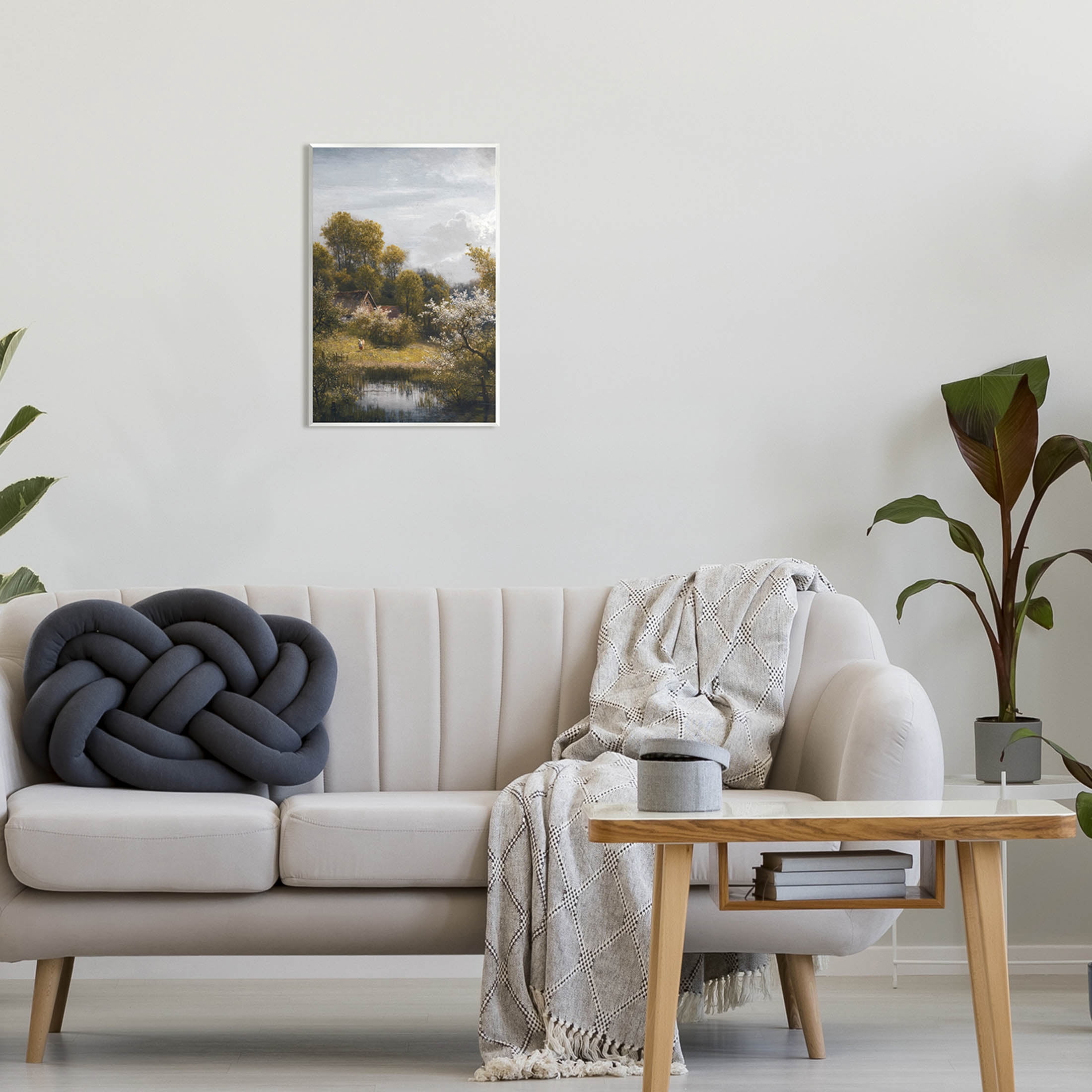 Classic Cottage Backyard Pond Landscape Painting Unframed Art Print Wall Art