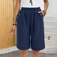 thumbnail image 2 of TRUBKH shorts for women athletic shorts for women cotton shorts for woman womens shorts casual bermuda shorts for women Cotton And Linen Casual Elastic Waist Mid Sleeved Shorts Navy 2XL, 2 of 8