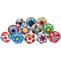 SHOPCREW Set of 12 Assorted Ceramic Pull Knobs Multicolor Classic Hand Painted Door Handle Cabinet Knobs for Kitchen Drawer & Door, Wardrobe, Cupboard