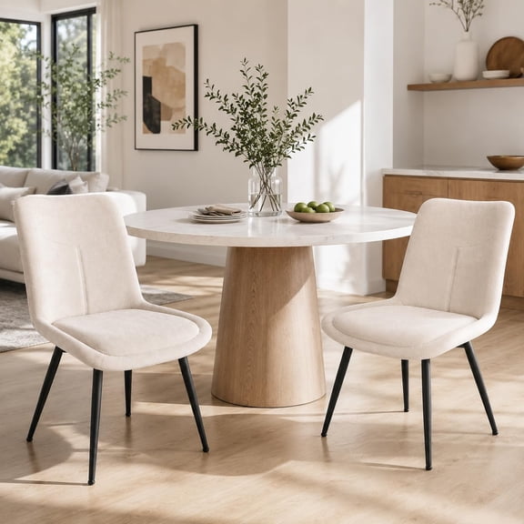 TacleeKii Upholstered Dining Chairs Set of 2, Chenille Dining Room Chairs, Beige