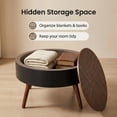 thumbnail image 5 of GZXS 31.5" Round Coffee Table with Hidden Storage & Flip-Over Lid, Carved Bohemian Tabletop & Solid Wood Legs, Two-Tone Design, Matte Black+Brown Finish, for Living Room/Vintage Decor, 5 of 9