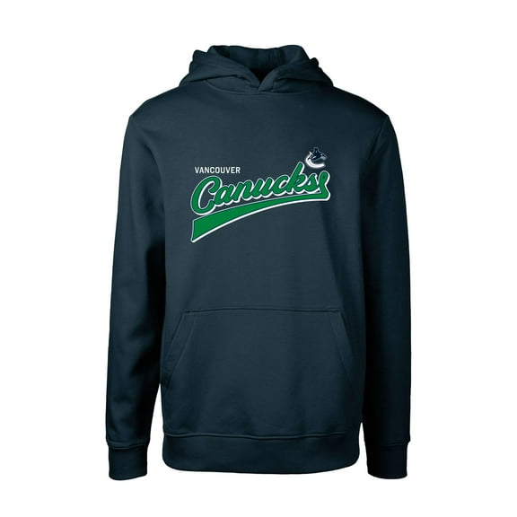 Youth Levelwear Navy Vancouver Canucks Podium Retro Script Fleece Pullover Hoodie