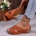 thumbnail image 6 of HNMKIU Women's Sandals Strap Solid Thick Soled On Style for Everyday Wear Retro Beach Slide Indoor Outdoor Footwear with Comfortable Cushioning Beach Shoes Brown,7, 6 of 8