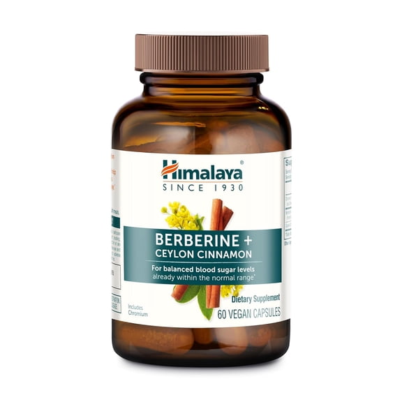 Himalaya Berberine with Ceylon Cinnamon - Herbal Supplement for Supporting Normal Metabolism, Immune, and Digestive Health - Vegan, Gluten Free, 60 Vegetarian Capsules