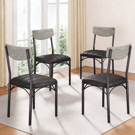 HiJob Dining Chairs Set of 4, Mid-Century Modern Upholstered PU Dining Room Chair, Metal Legs for Kitchen Dining Chairs, Gray