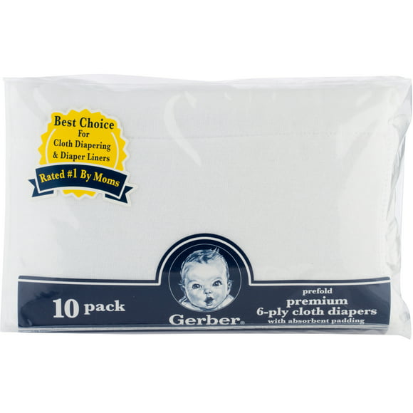 Gerber Premium Prefold 6-Ply Cloth Diapers with Absorbent Padding - 10 Pack