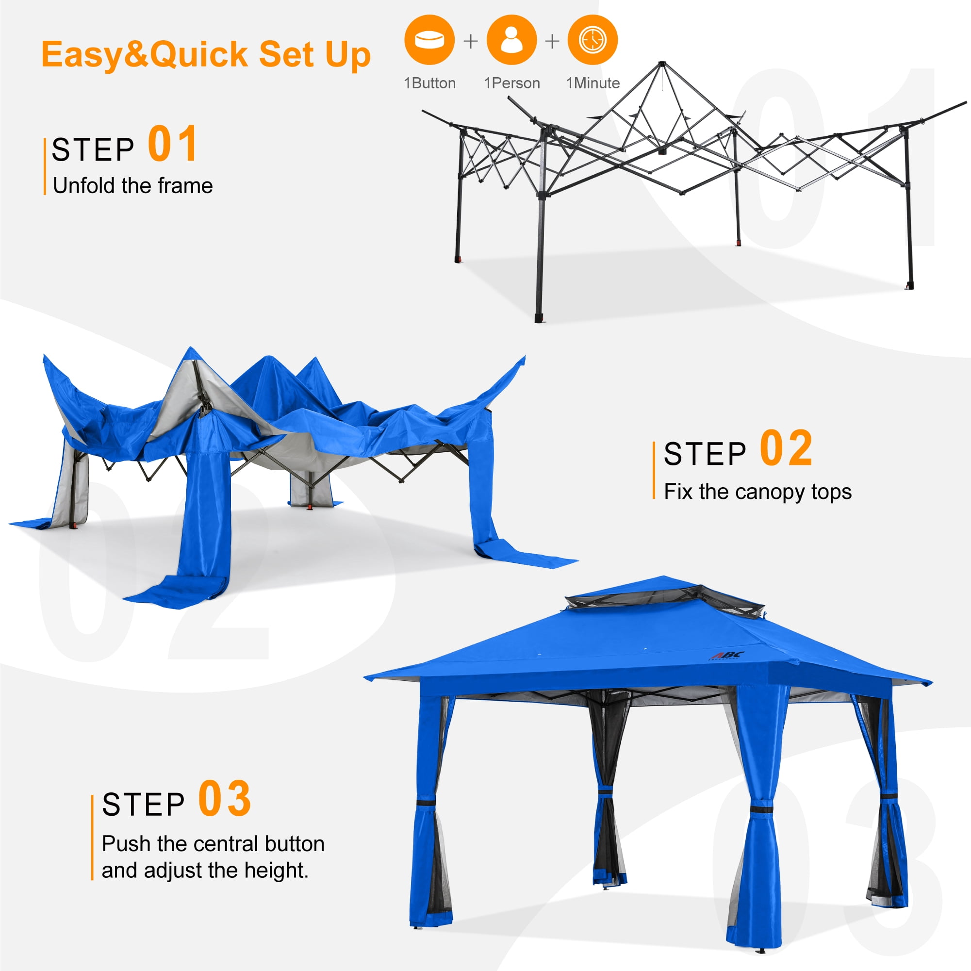 ABCCANOPY 13'x13' Gazebo Tent Outdoor Pop-up Shelter with Mosquito