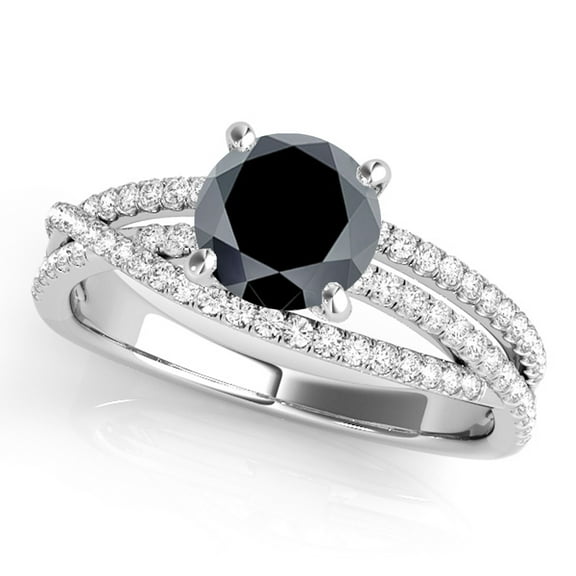 Mauli Jewels Engagement Rings for Women 1.30 Carat Halo Split Shank Black Diamond Engagement Ring Crafted 4-Prong 14k Solid White Gold