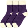 thumbnail image 3 of Women's Featherlight Cuff Cute Warm Plush Cozy Fuzzy Slipper Socks - Deep Purple - 3prs, 3 of 7
