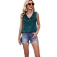 thumbnail image 2 of Women'S Casual Blouses Sleeveless Buttons V Neck Ruffle Tank Tops 2025 Trendy Summer Business Shirts Deep Dark Green M, 2 of 7
