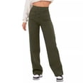 thumbnail image 2 of Pantalones rectos casuales de moda europea y americana para mujer, cintura alta, botones, banda elástica, múltiples bolsillos, 2 of 6