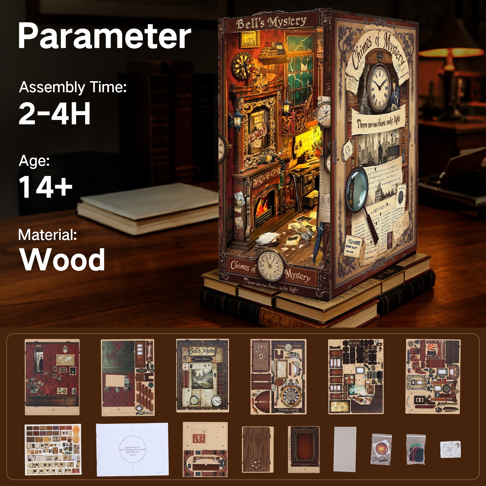 BELEEV Book Nook Kit,3D Wooden Puzzle DIY Miniature House Kit,Miniature Dollhouse Bookshelf Insert Decor,Bookend Model Kit for Adults Teens Beginners,Birthday Gifts - Chimes of Mystery