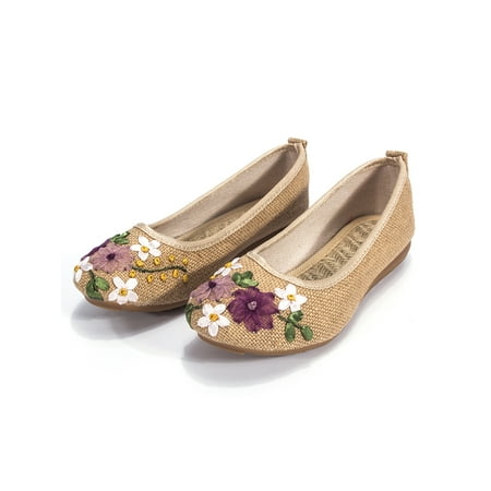 

Embroidered Cotton and Linen Chinese Style Womens Flats Shoes Comfortable Wearable Flats Ballet Embroidery Womens Shoes
