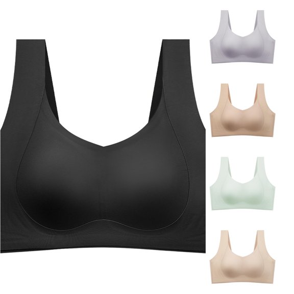 PMVFHDE Seamless Full Coverage T Shirt Bra Wireless Comfort Side Smoothing Everyday Loungewear Solid Casual Fit Black - S