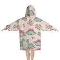 thumbnail image 2 of LightColor Cartoon Dinosaurs Flowers Pattern Blanket Hoodies for Kids 6-13YR Oversize Wearable Blanket Hoodies for Boys Girls Teens, 2 of 7