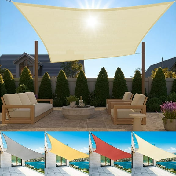 HOMEYA Sun Shade Sails Canopy, 8/12/16/20FT Rectangle UV Block Awning Canopy with D-Ring & Free Rope for Party Patio Garden Outdoor Facility and Activities