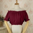 thumbnail image 2 of Women's Off Shoulder Ruffle Trim Ruched Short Sleeve Blouse Crop Top, 2 of 6