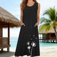 thumbnail image 4 of Women's Summer Cotton Linen Long Dress Sleeveless Elegant Flowy Dresses Sleeveless Summer Dresses V Neck Casual Embroidery Print with Pockets(Black,S), 4 of 4