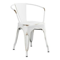 Cafe Style Stackable Distressed White Metal Restaurant Dining Arm Chair For Indoor or Outdoor Use