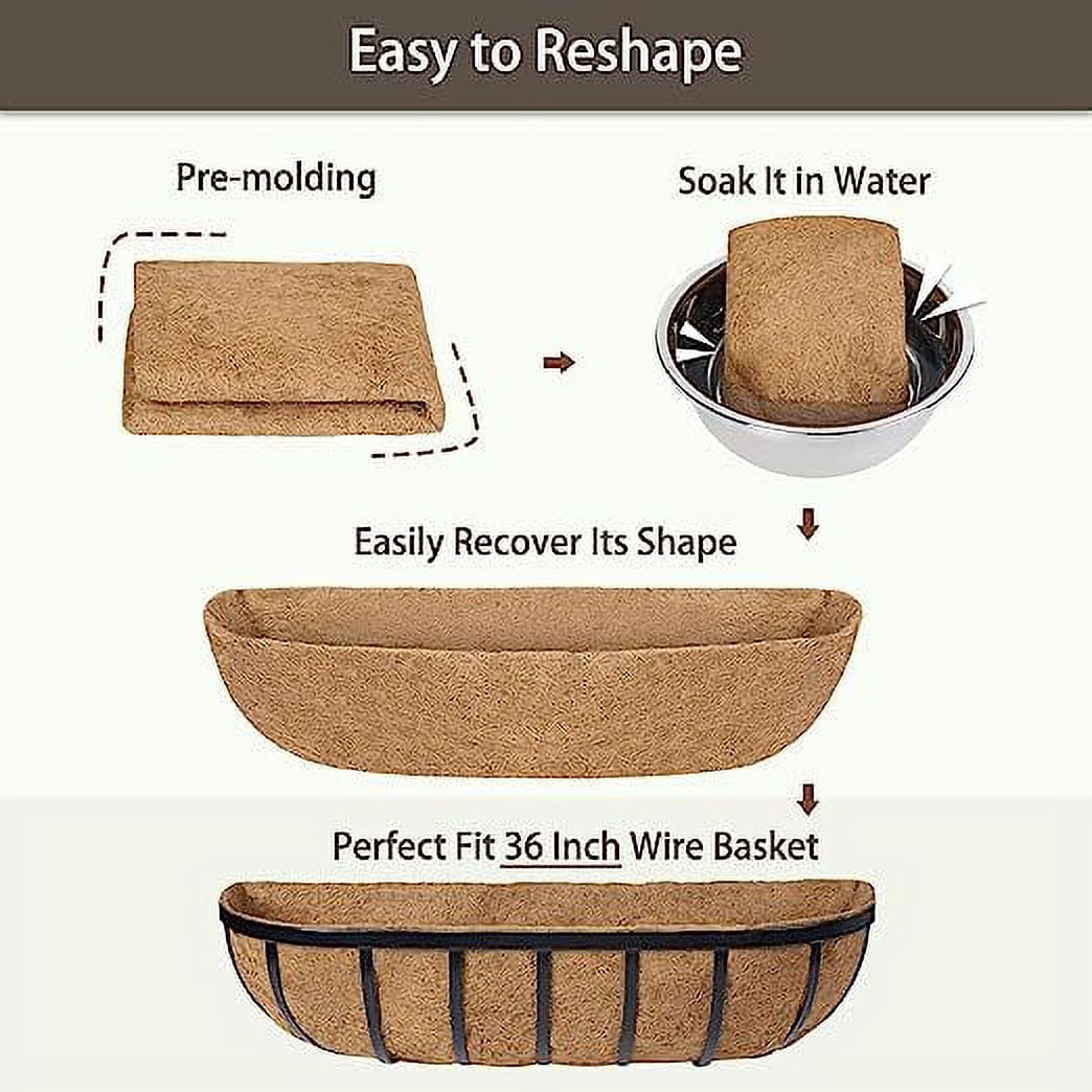 Nvzi 2PCS Coco Liner Trough Coco Liner for Planters,30inch Half Moon Shape Trough Coco Coir Coconut Fiber Replacement Liner for Window Box, Wall Trough Planter