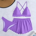 thumbnail image 4 of Levmjia Women's Bikini Three Piece Set Solid Color High Waisted Tummy Control Swimwear With Cover Up Beach Vacation Party, 4 of 9