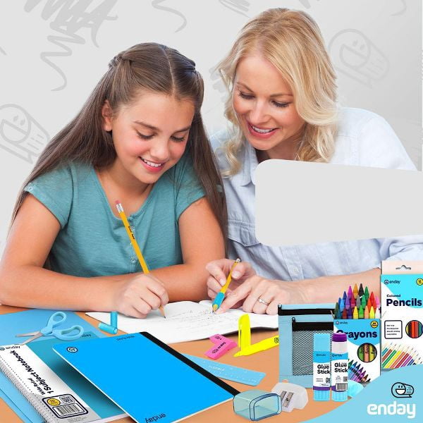 School Supplies Kit for Grades K–5 – 71 Items: Composition Notebook Subject Notebook, Pencils, Folders Colored Pencils, Crayons, Scissors, Glue & More