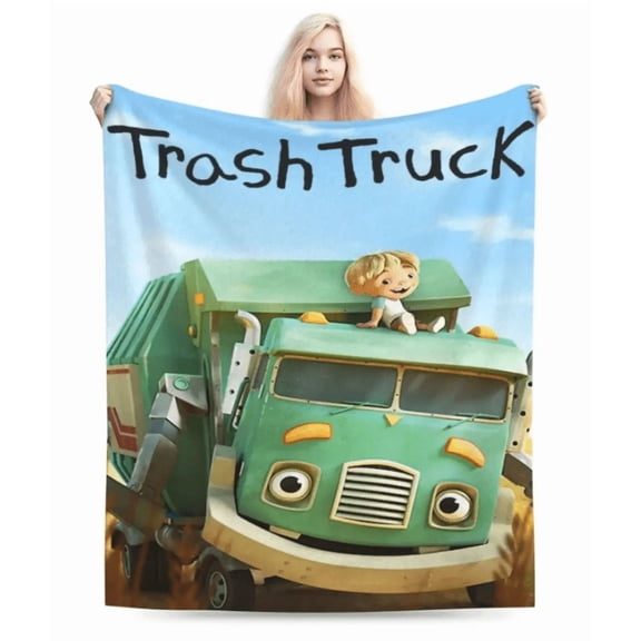 Trash Truck Cartoon Throw Blanket, Super Soft Cozy Flannel Fleece Picnic Blanket for Boys Girls