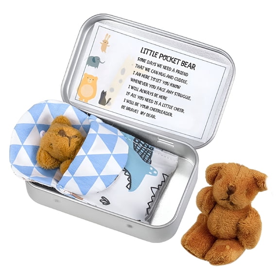 BESTSKY 2026 New Mini Stuffed Bear in A Tin Box Little Pocket Teddy Bear Gift Baby Shower Friend Birthday Supplies