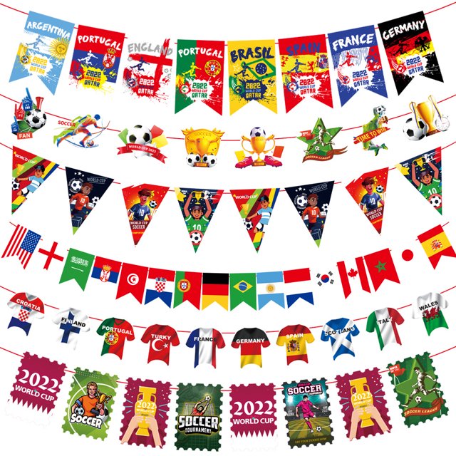 Decoración temática de la Copa Mundial de 2022, Bandera de tracción, fiesta de fútbol de Qatar, centro comercial, Bar, diseño de escenario, encordado (9 Uds.)