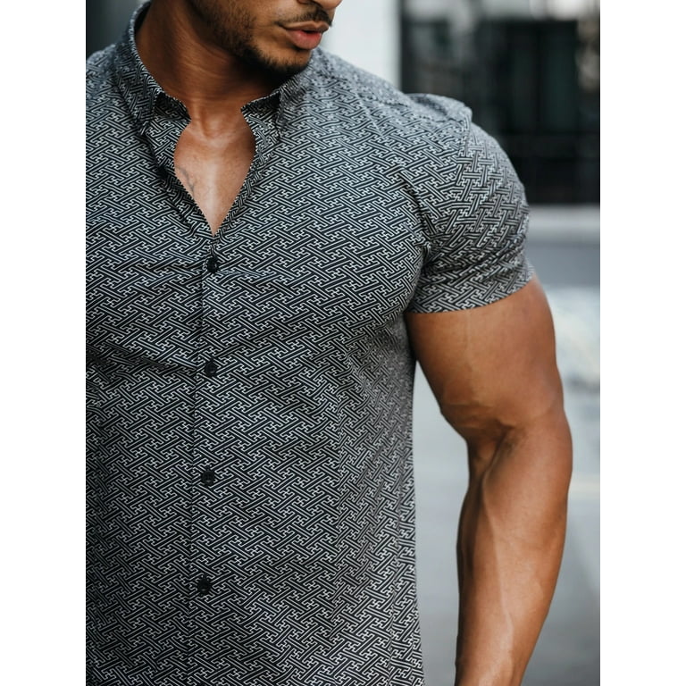 DAKIMOE Men's Muscle Fit Dress Shirt, Short Sleeve, Gray, L - Walmart.com DAKIMOE Men's Muscle Fit Dress Shirt, Short Sleeve, Gray, L - Walmart.com
