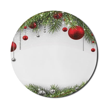 Christmas Mouse Pad for Computers  Holiday Season Backdrop with Pine Leaves Ball Classic Design Print  Round Non-Slip Thick Rubber Modern Gaming Mousepad  8  Round  Multicolor  by Ambesonne