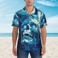 thumbnail image 2 of Pofeuu Abstract Blue Skull Print Hawaiian Shirt for Men Sleeves Casual Button Down Summer Beach Dress Shirts T-Shirts,X-Large, 2 of 7