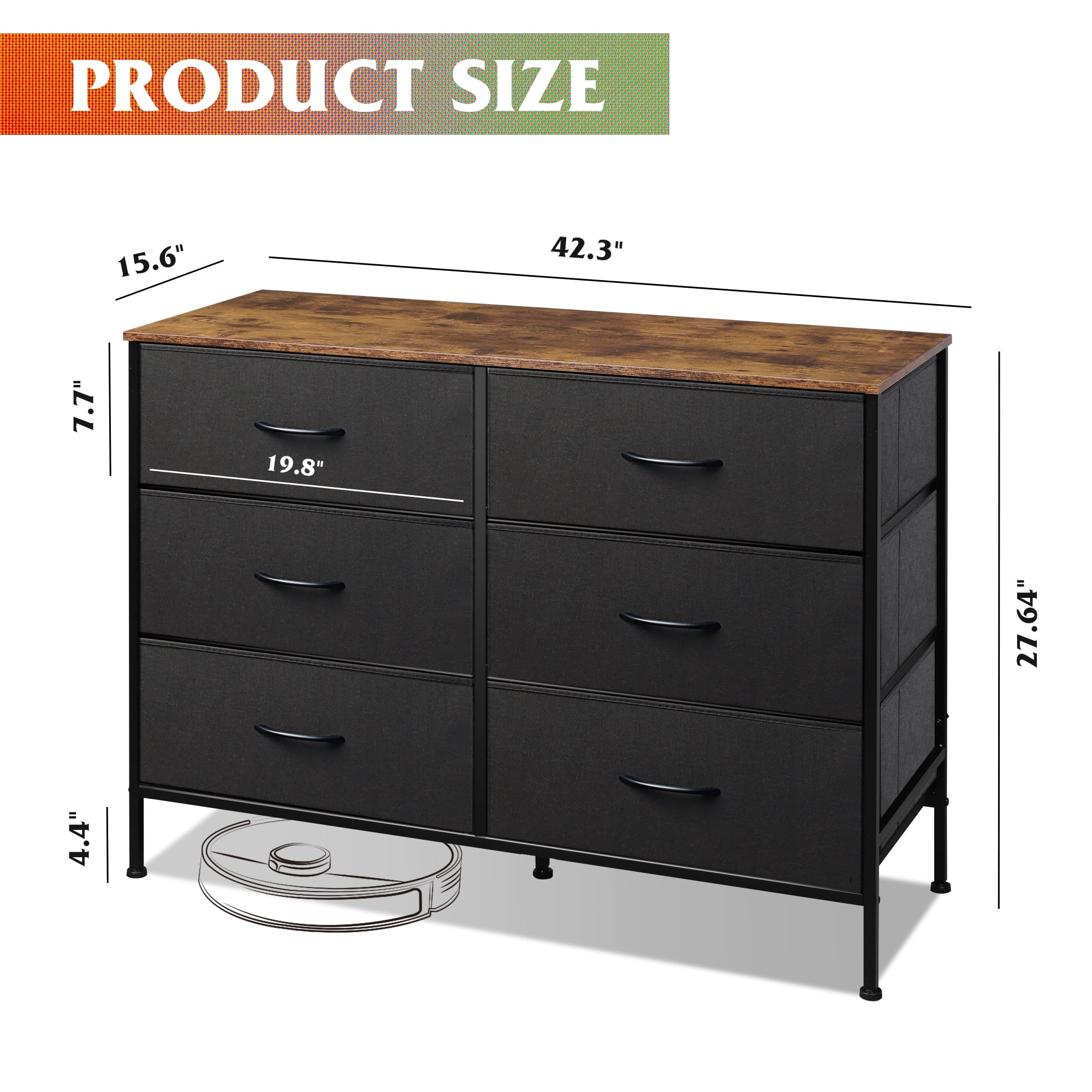 GALAXHERO 6-Drawer Fabric Dresser, 50-Inch TV Stand Wide Chest of Drawers for Bedroom, Closet, Living Room, Black