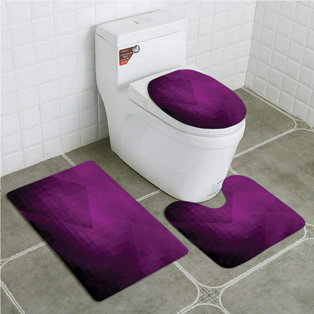 Set Bath Rug Contour Mat And Toilet Lid, Purple Bath Rug