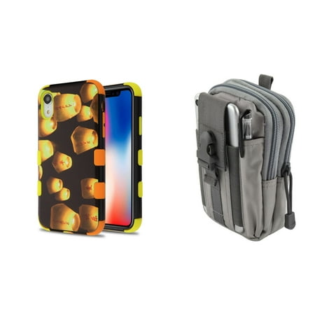 - TUFF Hybrid Series Impact Resistant Phone Case (Lanterns) Compatible with Apple iPhone XR with Gray Tactical Carrying Pouch and Atom Cloth