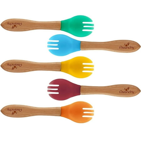 Bamboo Place Fork - Avanchy Bamboo & Silicone Training Fork - Assorted Pink
