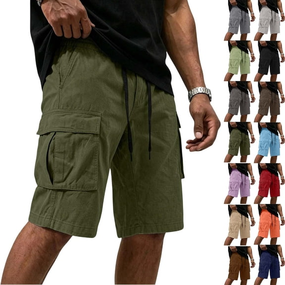 Jaunzuar Cargo Shorts for Men Summer Solid Color Running Shorts Casual Hiking Workout Shorts with Pockets L